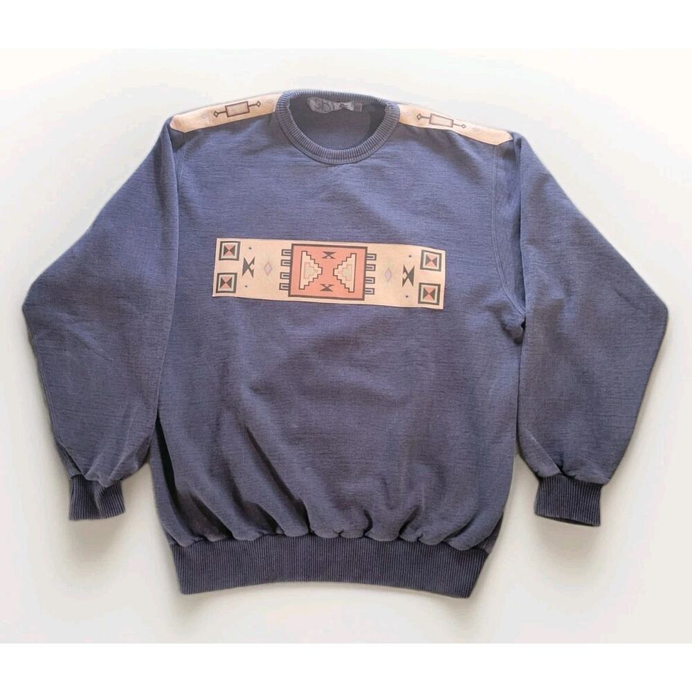 Vintage 90s SDI Sweater Mens XL Aztec swayed patches Lavender